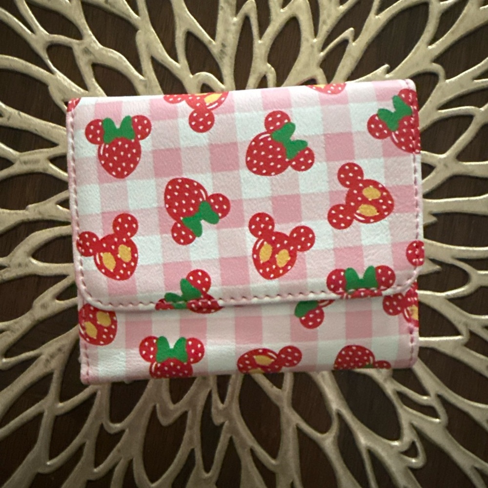 Loungefly Mickey Minnie Mouse Strawberry Pink Gingham Spring Summer Print